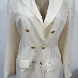 Vintage Mondi 80’s ivory double breasted gold logo buttons blazer size 40